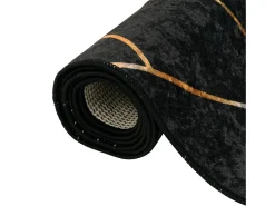 Elsje Alfombra lavable antideslizante negro y dorado 80x150 cm