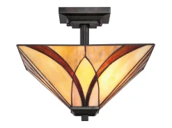 Elstead Asheville 2 Ljus Semi Flush Taklampa Brons, Tiffany Glass, E27