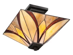 Elstead Asheville 2 Ljus Semi Flush Taklampa Brons, Tiffany Glass, E27
