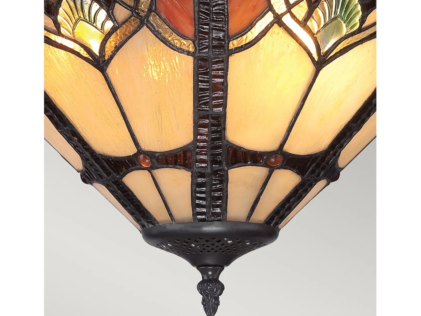 Elstead Cambridge 2 Ljus Semi Flush Ceiling Light Vintage Bronze, Tiffany Glass, E27