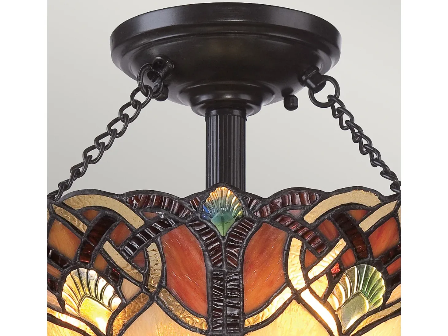Elstead Cambridge 2 Ljus Semi Flush Ceiling Light Vintage Bronze, Tiffany Glass, E27