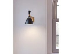 Elstead Joan 1 Light Dome Wall Light, Midnight Black, Burnished Brass, E27