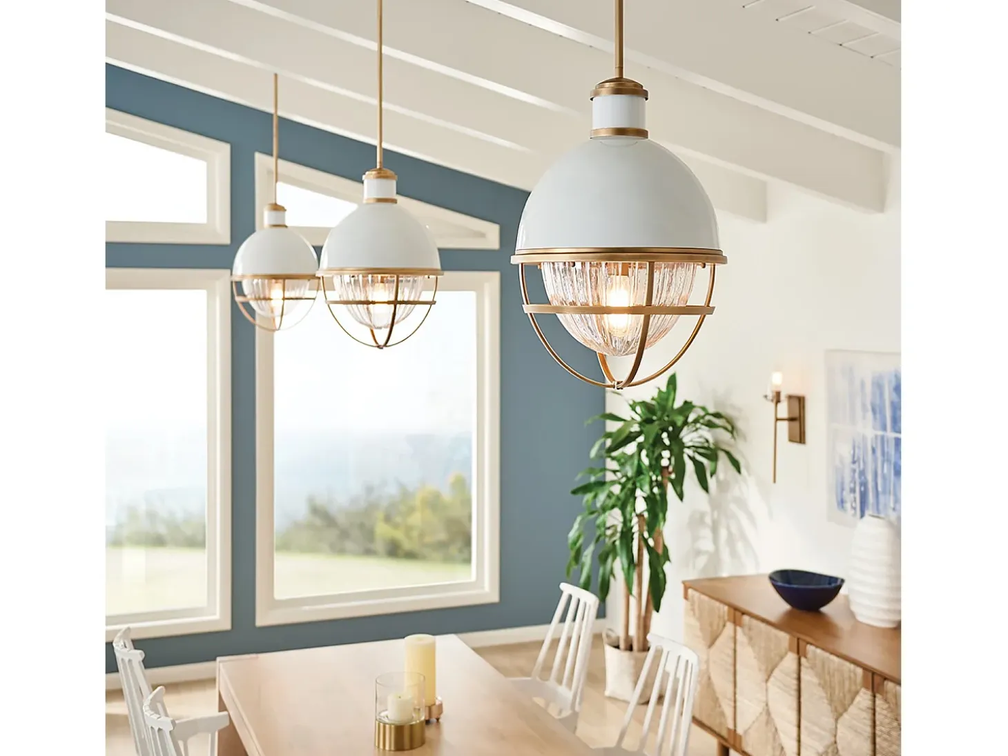 Elstead Kichler Tollis Globe Pendel Taklampa Natur Mässing & Vit