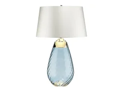 Elstead Lena 2 ljus stor blå bordslampa med off-white skärm, blåtonat glas, off-white skärm, E27