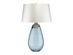 Elstead Lena 2 ljus stor blå bordslampa med off-white skärm, blåtonat glas, off-white skärm, E27