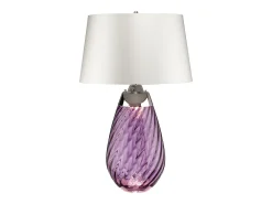 Elstead Lena 2 ljus stor plommonbordslampa med off-white skärm, plommontonat glas, off-white skärm, E27