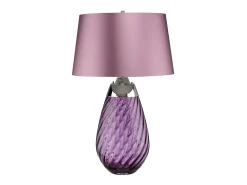 Elstead Lena 2 ljus stor plommonbordslampa, plommontonat glas, ljungskärm, E27