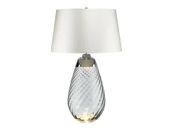 Elstead Lena 2 ljus stor rökbordslampa med off-white skärm, röktonat glas, off-white skärm, E27