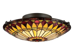 Elstead West End 2 ljus infälld taklampa Vintage brons, Tiffany Glas, E27