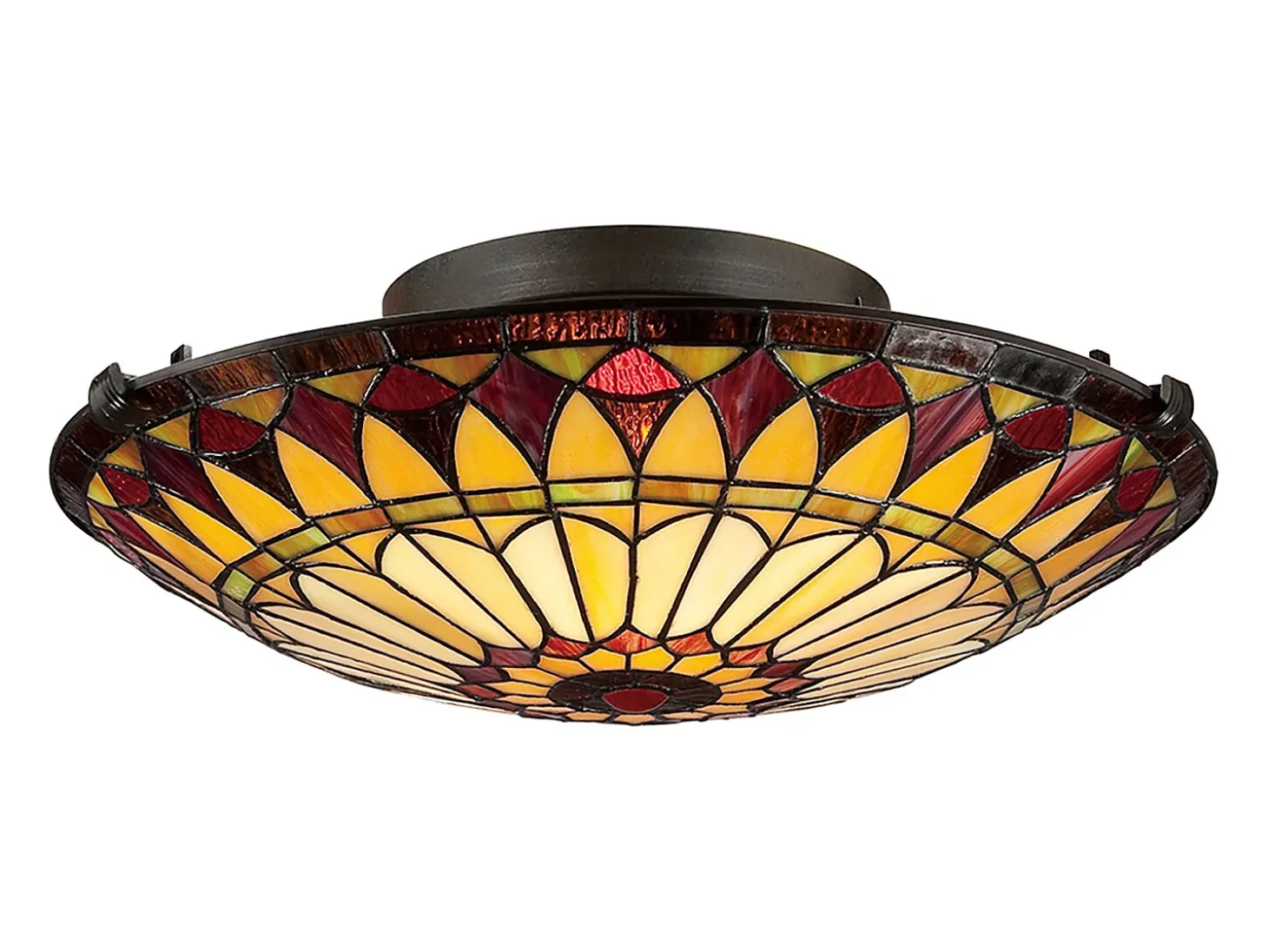 Elstead West End 2 ljus infälld taklampa Vintage brons, Tiffany Glas, E27
