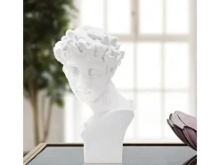 Escultura decorativa de resina blanca rostro masculino Enea