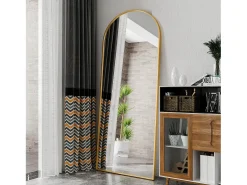 Espejo arqueado de cuerpo entero, 180 x 80 cm, de pared, para salón, dorado