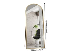 Espejo arqueado de cuerpo entero, 180 x 80 cm, de pared, para salón, dorado