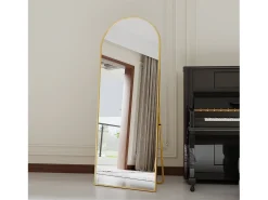 Espejo arqueado de cuerpo entero - 60 x 165 cm Espejo de pie arqueado grande de cuerpo entero - Espejo de tocador para sala de estar, dorado