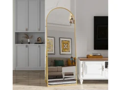 Espejo arqueado de cuerpo entero - 53 x 162 cm Espejo de pie arqueado grande de cuerpo entero - Espejo de tocador para sala de estar, dorado