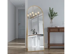 Espejo arqueado de cuerpo entero - 53 x 162 cm Espejo de pie arqueado grande de cuerpo entero - Espejo de tocador para sala de estar, dorado