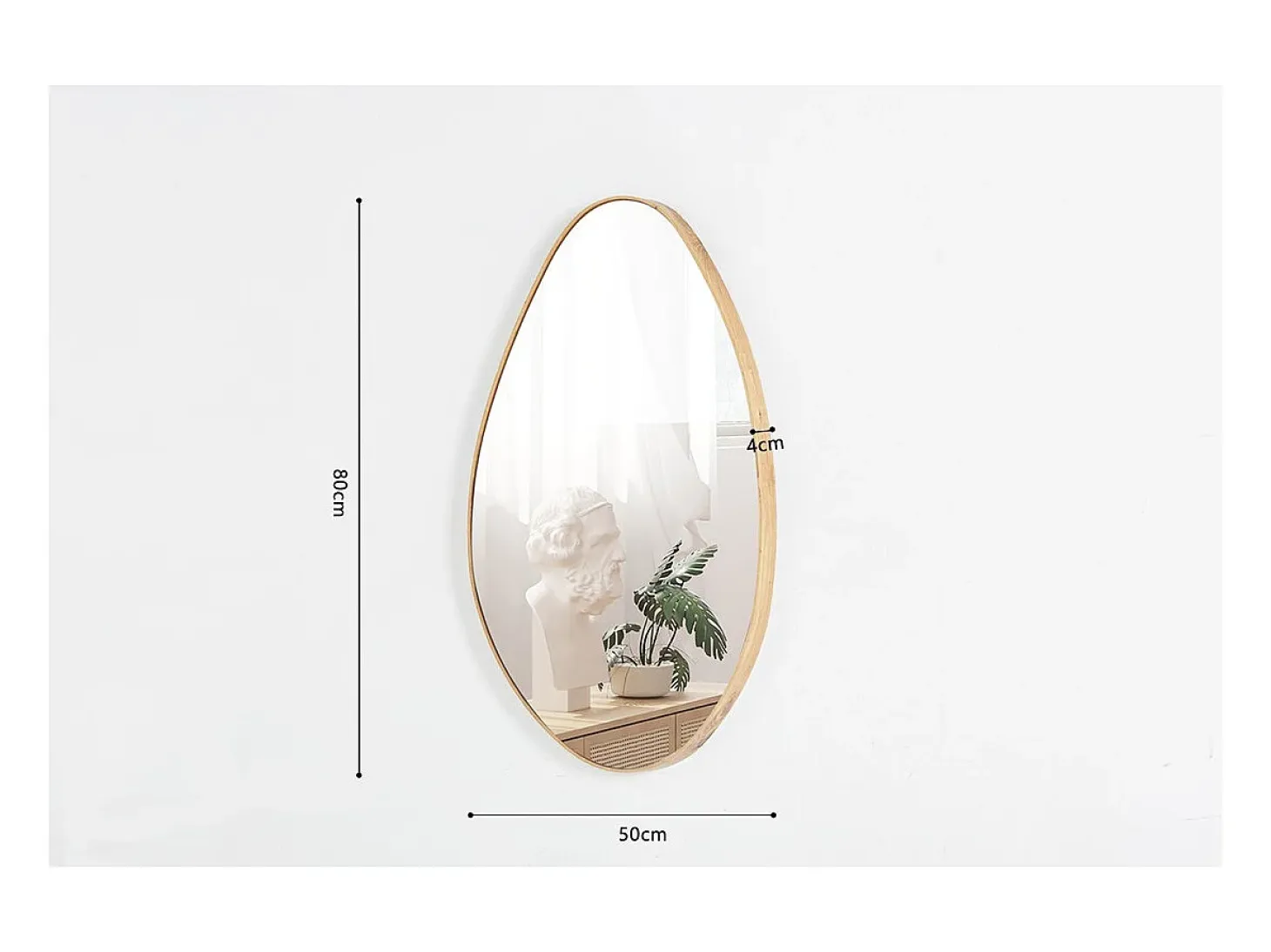 Espejo asimétrico NARA – 50x80 cm – Acabado en roble envejecido – MDF decorativo de madera – Diseño orgánico y moderno