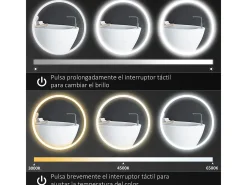 Espejo Córcega Kleankin con luz LED antivaho plata Ø60 cm