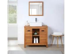 Espejo cuadrado con borde de madera de acacia - 60 x 60 cm - SEPANG