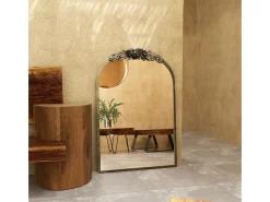 Espejo de arco de metal - L 60,5 x H 91,6 cm - Espejo de pared de diseño dorado