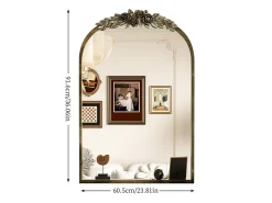 Espejo de arco de metal - L 60,5 x H 91,6 cm - Espejo de pared de diseño dorado