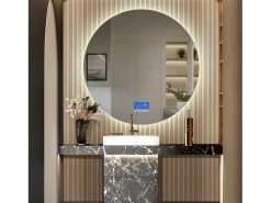 Espejo de baño - 100*100 cm - con LED - Función antivaho - Visualización de tiempo/temperatura - Blanco
