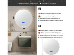 Espejo de baño - 100*100 cm - con LED - Función antivaho - Visualización de tiempo/temperatura - Blanco