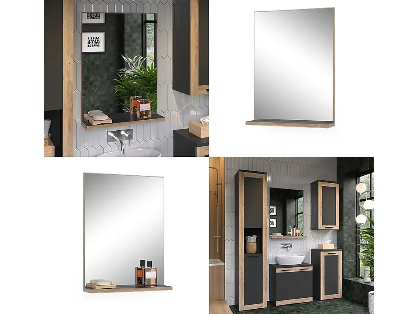 Espejo de baño antracita 60x14.6x80 niko