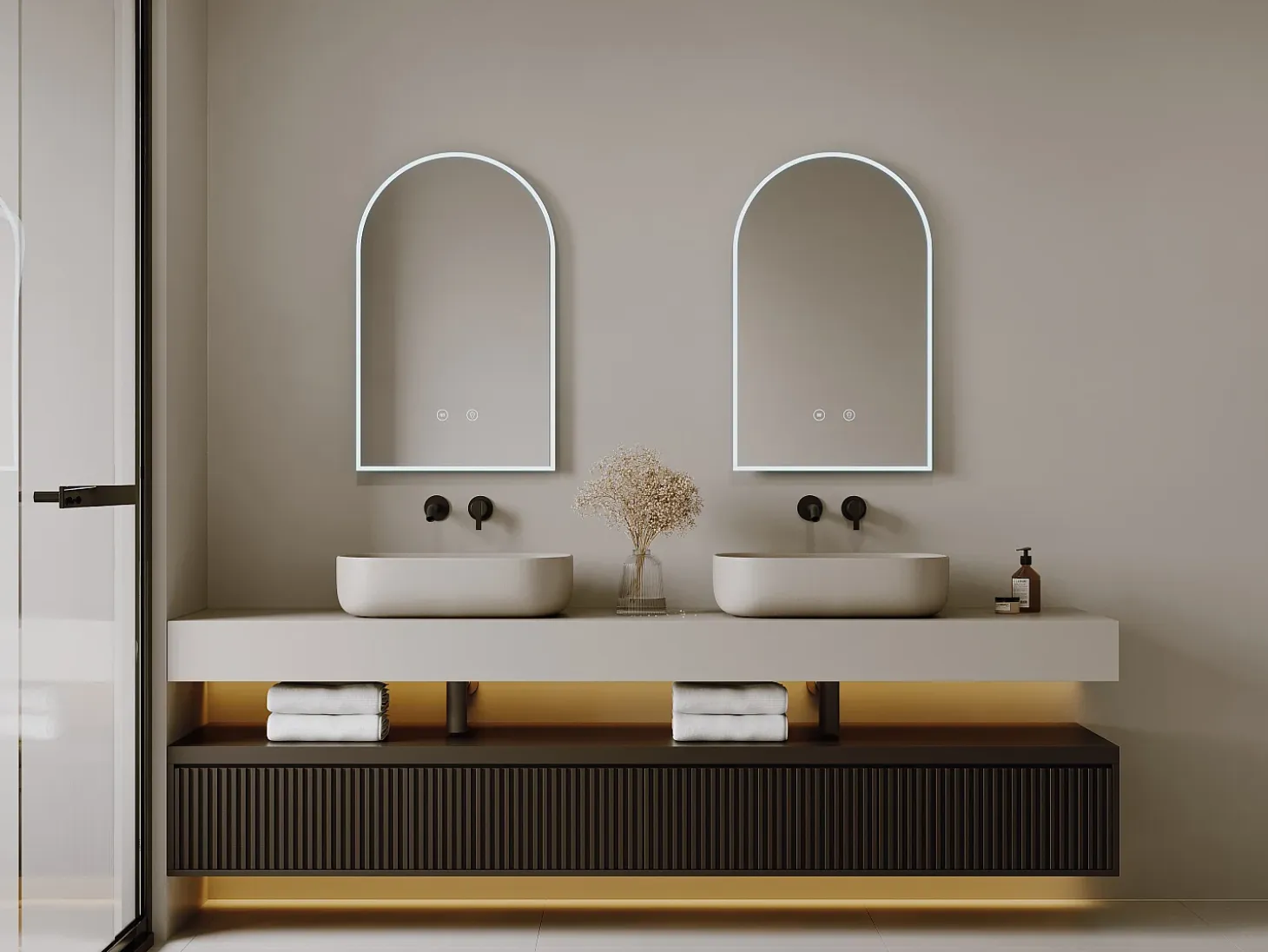 Espejo de baño con forma de arco antivaho con luces LED, Ancho 50 cm, ARCADI