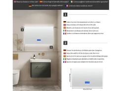 Espejo de baño con iluminación - 100 x 60 cm - Espejo de baño LED - con toque, antivaho, reloj, temperatura, regulable