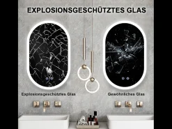 Espejo de baño con iluminación LED 70x50 cm, antideflagrante de vidrio anti-fog, espejo de interruptor de pared ovalado, 3 colores, 6500k