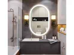 Espejo de baño con iluminación LED 70x50 cm, antideflagrante de vidrio anti-fog, espejo de interruptor de pared ovalado, 3 colores, 6500k