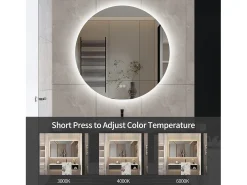 Espejo de baño con iluminación LED - 80 x 80 cm - Interruptor táctil - 3 colores de iluminación - Montaje en pared
