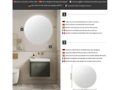 Espejo de baño con iluminación LED - 80 x 80 cm - Interruptor táctil - 3 colores de iluminación - Montaje en pared