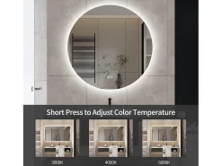 Espejo de Baño con Iluminación - Redondo Ø80 cm - Espejo de Baño LED - con Antivaho y 3 Colores Cambiantes