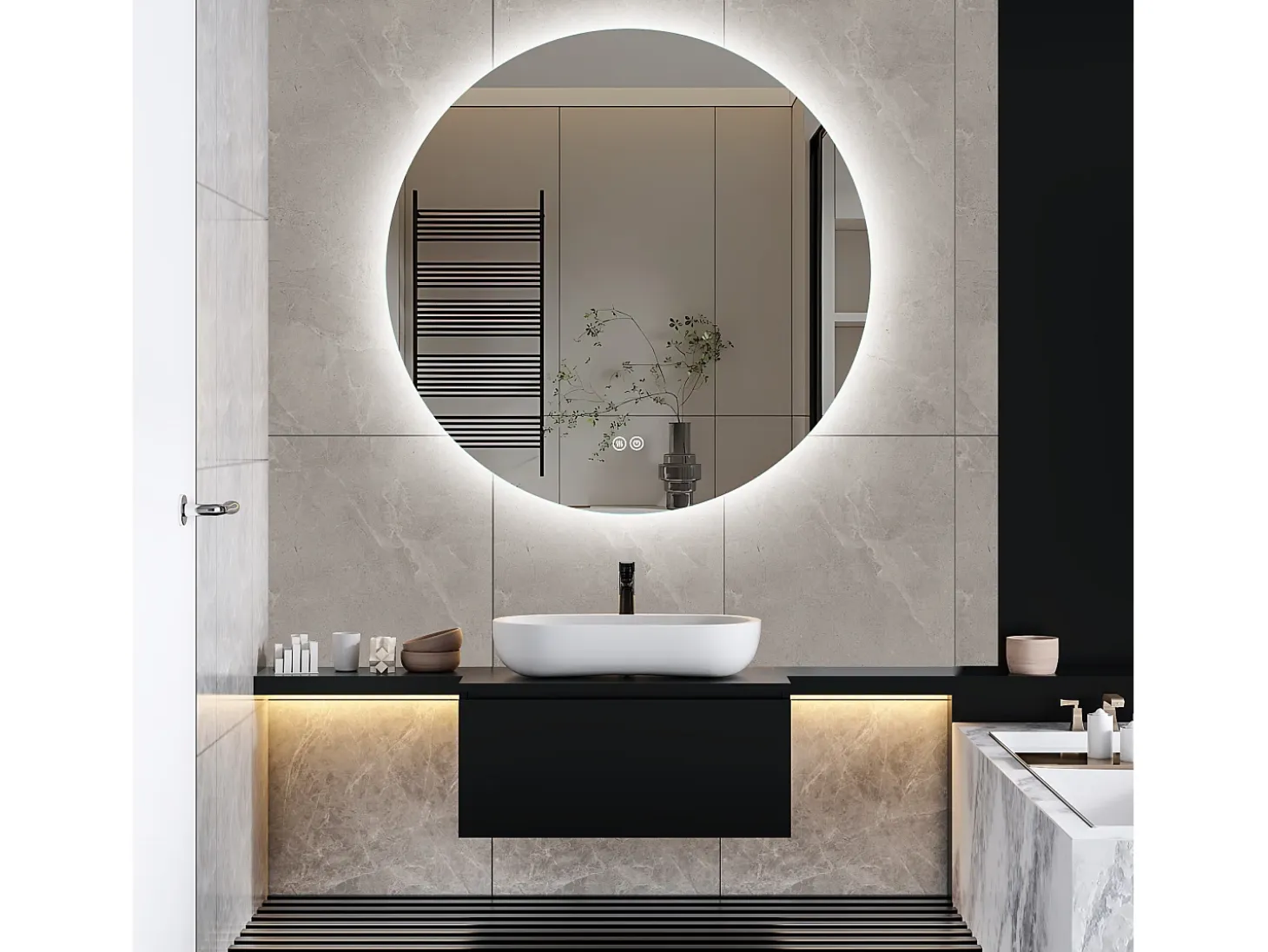 Espejo de Baño con Iluminación - Redondo Ø80 cm - Espejo de Baño LED - con Antivaho y 3 Colores Cambiantes