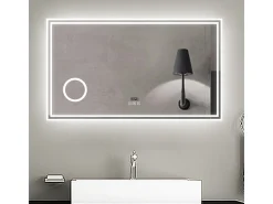 Espejo de baño con Led,160 x 80 cm, Luz led con tres colores,Con función antivaho,reloj digital, bluetooth y Lupa de aumento 3x.