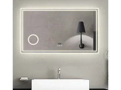 Espejo de baño con Led,160 x 80 cm, Luz led con tres colores,Con función antivaho,reloj digital, bluetooth y Lupa de aumento 3x.