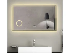 Espejo de baño con Led,160 x 80 cm, Luz led con tres colores,Con función antivaho,reloj digital, bluetooth y Lupa de aumento 3x.