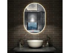 Espejo de baño con Led,45 x 90 cm, Luz led con tres colores,Con función antivaho, memoria agapada, brillo ajustable.