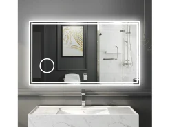 Espejo de baño con Led,160 x 60 cm, Luz led con tres colores,Con función antivaho, bluetooth y Lupa de aumento 3x.