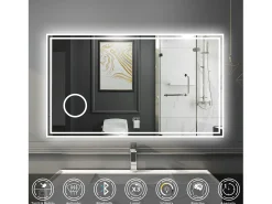 Espejo de baño con Led,160 x 60 cm, Luz led con tres colores,Con función antivaho, bluetooth y Lupa de aumento 3x.