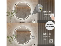 Espejo de baño de pared, espejo conectado LED, espejo antivaho iluminado, espejo de tocador con 3 pantallas táctiles, 80x80cm