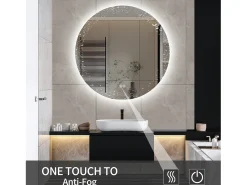 Espejo de baño, función antivaho, ajuste de brillo de tres velocidades, D80cm