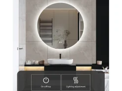 Espejo de baño, función antivaho, ajuste de brillo de tres velocidades, D80cm