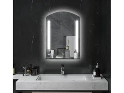 Espejo de baño iluminado, 3 colores de luz, con interruptor táctil, aluminio, plata (50x12x70 cm)