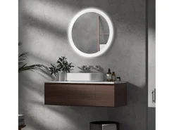 Espejo de baño iluminado con función antivaho, 3 colores de iluminación, IP44, cristal y metal, blanco (Ø70x3 cm)