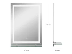 Espejo de baño iluminado con 3 colores de iluminación, función memoria, aluminio plata (50x2,7x70 cm)