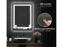 Espejo de baño iluminado con 3 colores de iluminación, función memoria, aluminio plata (50x2,7x70 cm)