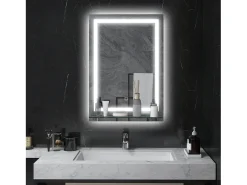 Espejo de baño iluminado con 3 colores de iluminación, función memoria, aluminio plata (50x2,7x70 cm)